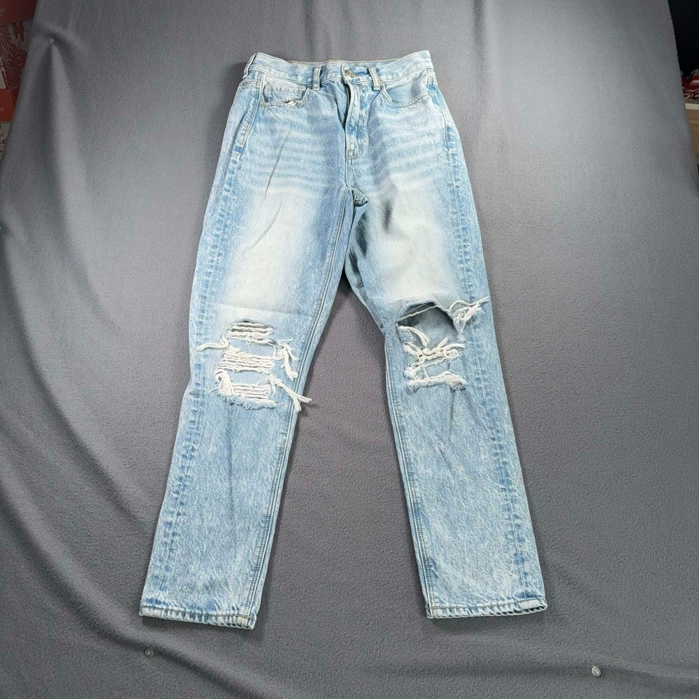 American Eagle Mom Jean Womens 2 Distressed‎ Acid Wash High Rise Waist 26x27